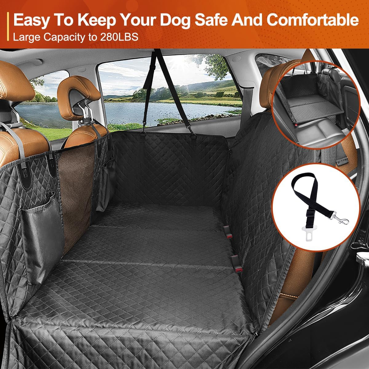 Dog Car Seat Cover, Dog Hammock for Car Backseat, Non Inflatable Seat Cover for Back Seat,Hard Bottom Back Seat Protector for Cars,Trucs & Suvs